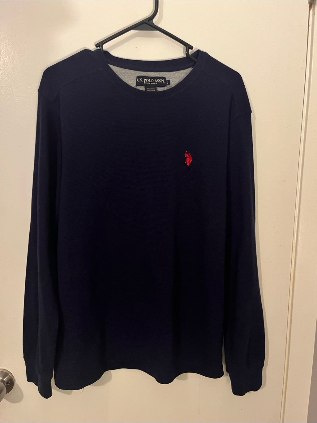U.S. Polo Assn. Men's Navy Waffle Knit Crew Neck Logo Size L